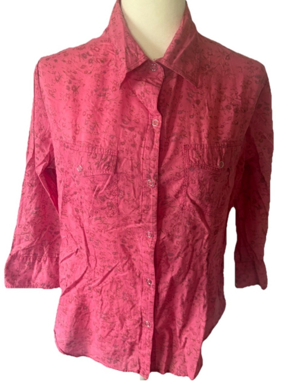 Bill Blass Pink Floral Western Snap Front Shirt 100% Cotton Large L CowgirlCore